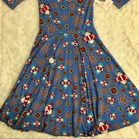 Lularoe Nicole Blue Geometric Aztec Print Dress - Picture 2 of 6